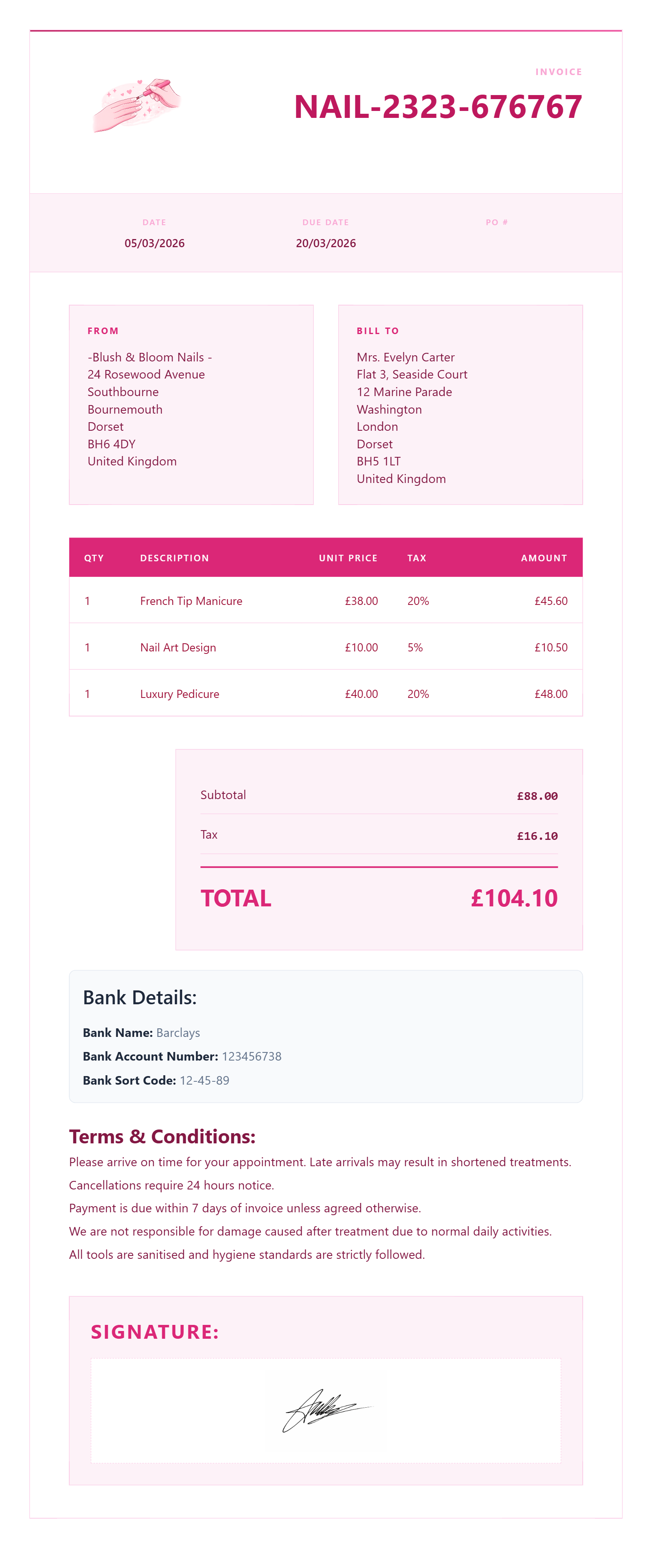 Business consulting invoice example