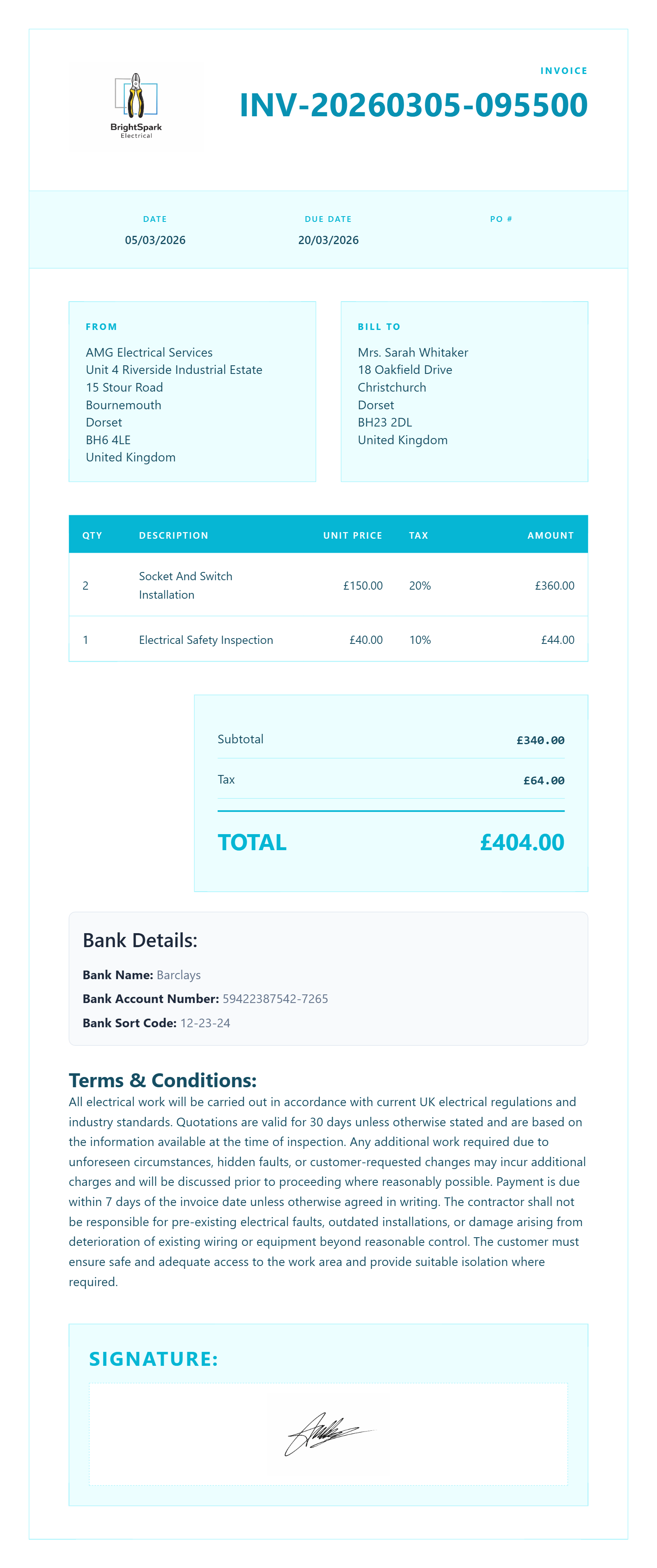 Creative agency invoice example